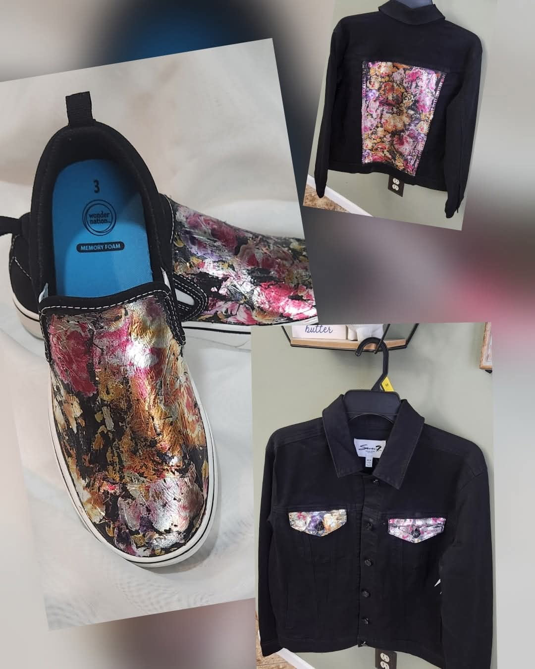 Floral foil custom slip on shoes