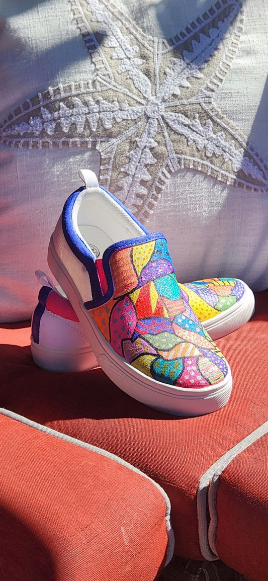 Custom colorful tile slip on shoes